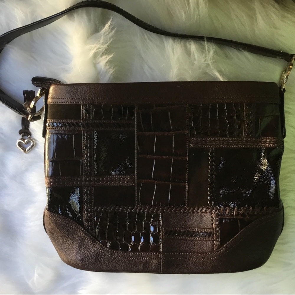Brighton Faux Croc & Leather Brown Shoulder Bag